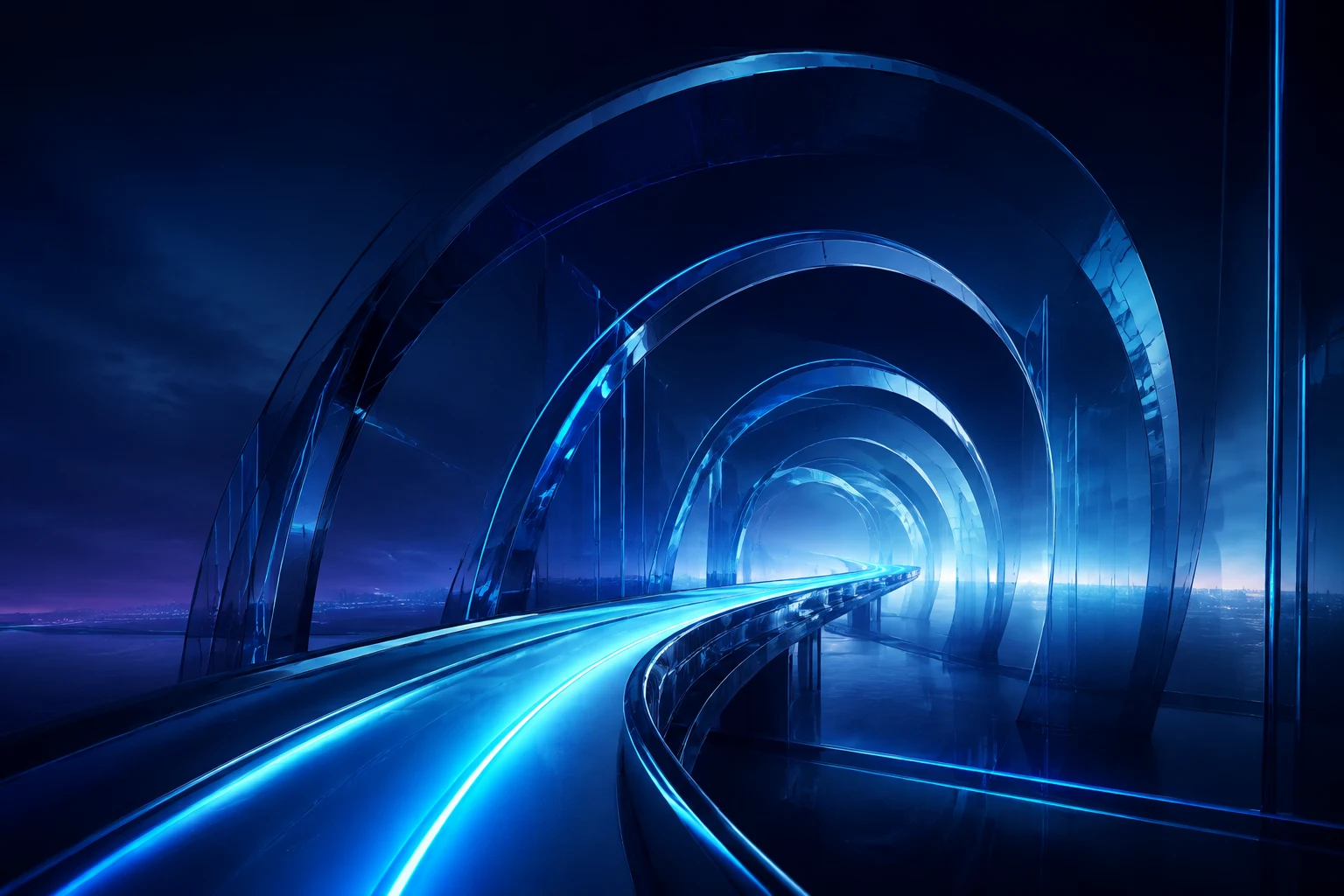 Conceptual illustration of a luminous path through futuristic architecture